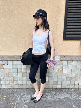 VACANCES 云感花苞高腰可翻折七分裤 瑜伽健身女设计感紧身休闲裤