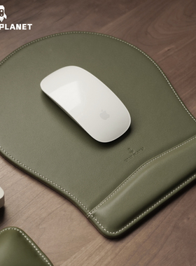 头层牛皮真皮桌垫鼠标垫护手腕圆形手托高级商务办公书桌面鼠标垫