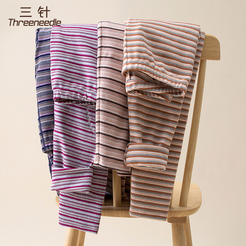 三针女士舒绒条纹保暖裤加厚