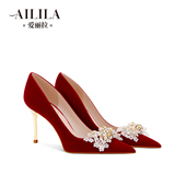 新娘高跟鞋 爱丽拉红色结婚鞋 不累脚 中式 配秀禾服 女2025春季 新款