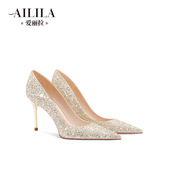 不累脚 法式 新款 香槟金色婚鞋 秀禾主婚纱两穿新娘高跟鞋 女2025春季