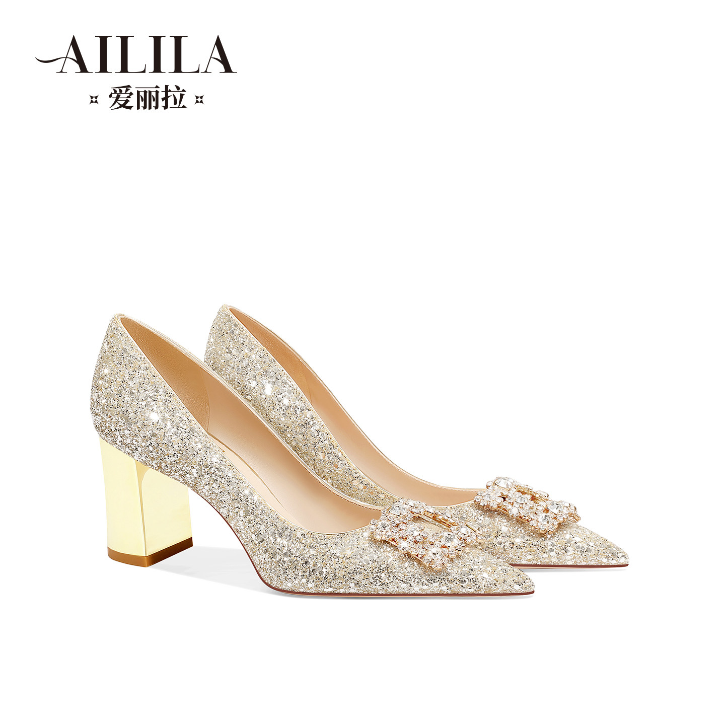 爱丽拉香槟色粗跟婚鞋女款2025新款禾秀婚纱两穿新娘高跟鞋不累脚,女鞋,浅口单鞋,淘宝优惠券,粉丝福利购,淘宝优惠卷