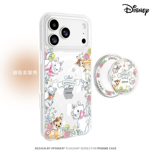 迪士尼玛丽猫正版适用苹果17promax手机壳新款Magsafe透明iphone16por气囊磁吸支架全包pm可爱卡通女保护外壳