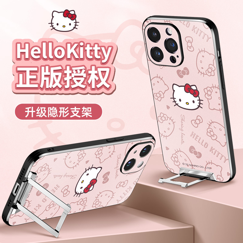 正版Hellokitty手机壳适用凯蒂猫苹果14promax带支架隐形iPhone13哈喽KT卡通动漫ins网红15可爱xs蝴蝶结XR女 3C数码配件 手机保护套/壳 原图主图