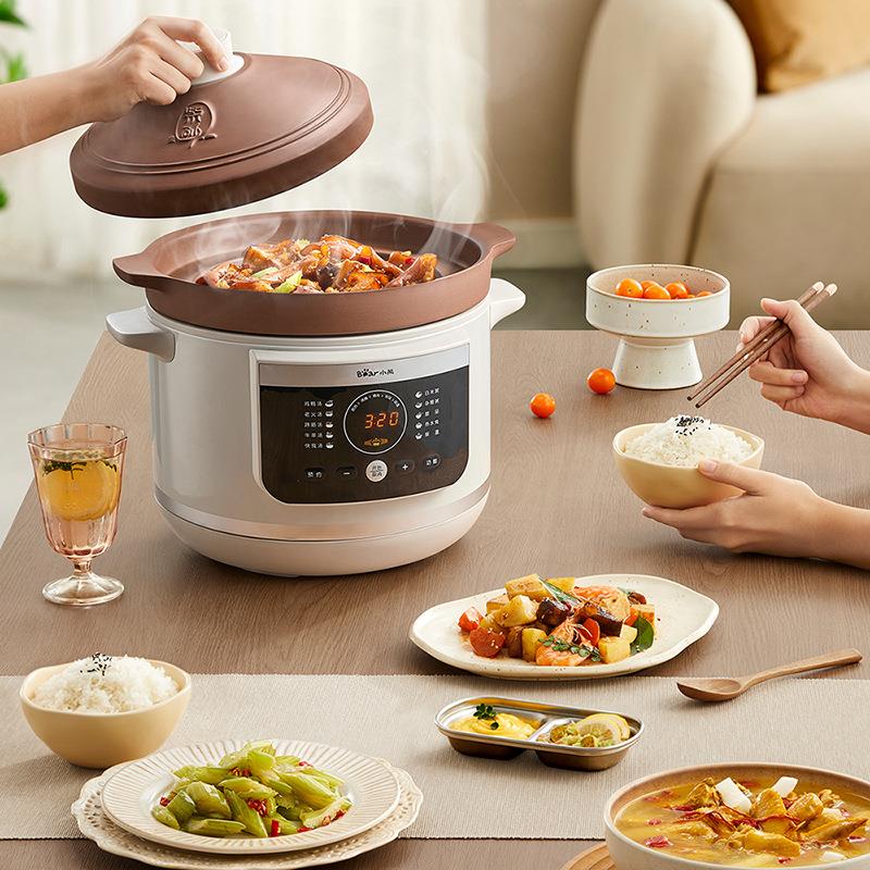 小熊微压电炖锅DDG-E50S5煲汤家用全自动紫砂炖汤锅5.5L大容量电