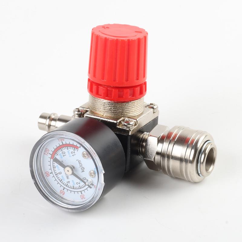 空压机调压阀开关120PSI三孔方形铁表气泵配件减压阀带压力表德式