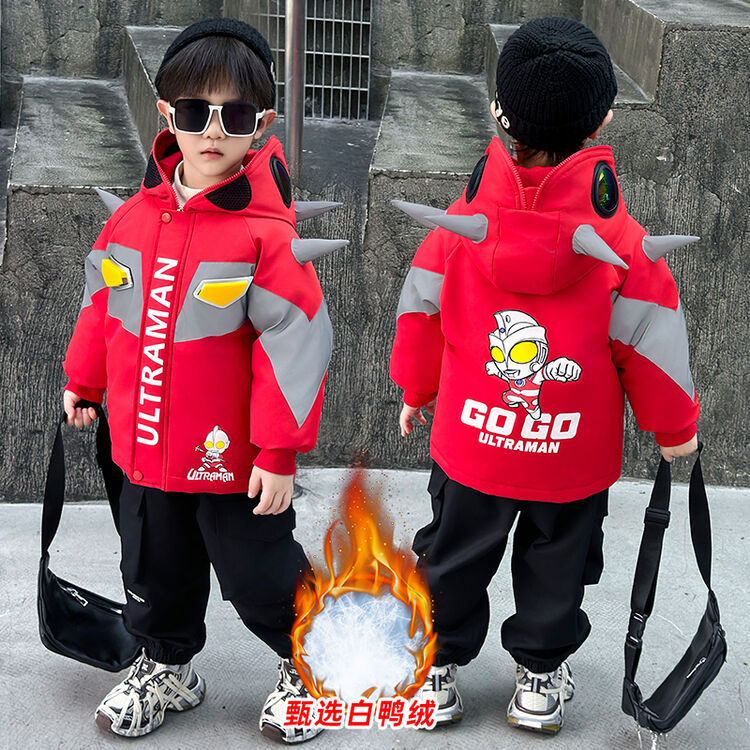 奥特曼羽绒服男童冬季2025新款儿童冲锋衣加厚冬装宝宝白鸭绒外套