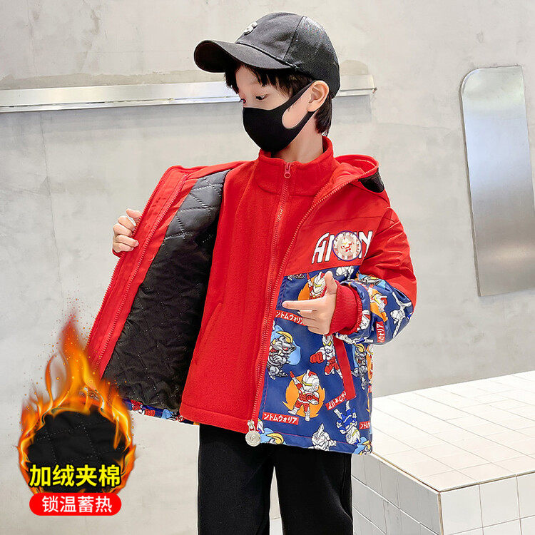 奥特曼男童加绒冲锋衣2026新款秋冬装儿童三合一加厚可拆卸外套潮