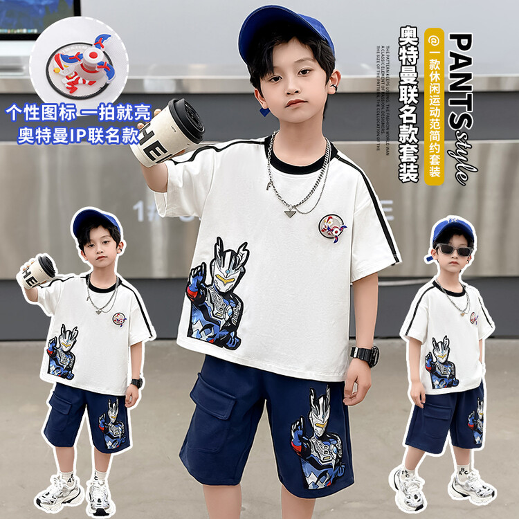 赛罗奥特曼衣服男童夏装短袖短裤套装儿童男孩纯棉带亮灯风车t恤5