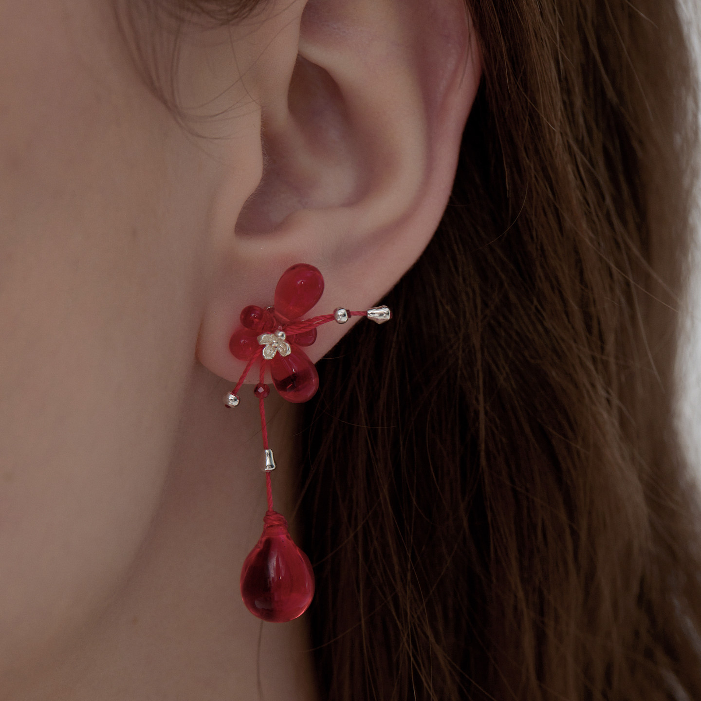 原创超仙纯银花朵水滴耳环