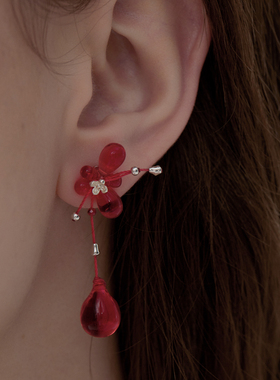 BING火红季 原创超仙精致花朵水滴纯银耳环