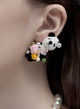 BING美丽熊系列 超萌趣可爱布偶熊猫耳环女