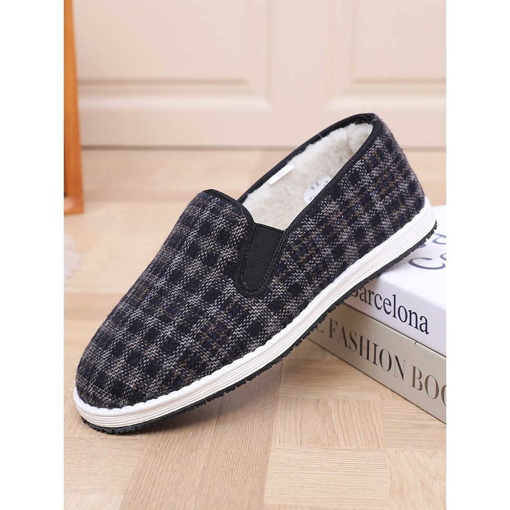 老北京布鞋冬季男薄绒棉鞋防滑软底加绒保暖中老年男一脚蹬二棉鞋