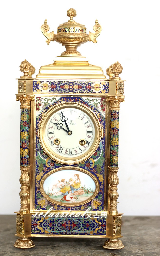 铜镀金掐丝珐琅钟欧式钟表 古典 机械座钟 镀金珐琅钟（小号）