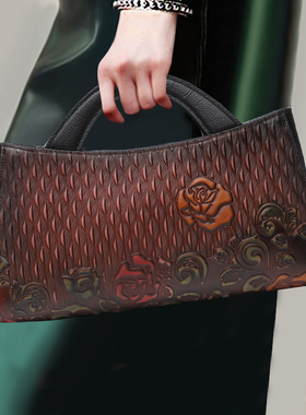 2026新款真皮手拿包立体压花中国风女包宴会旗袍包名媛手提小包包
