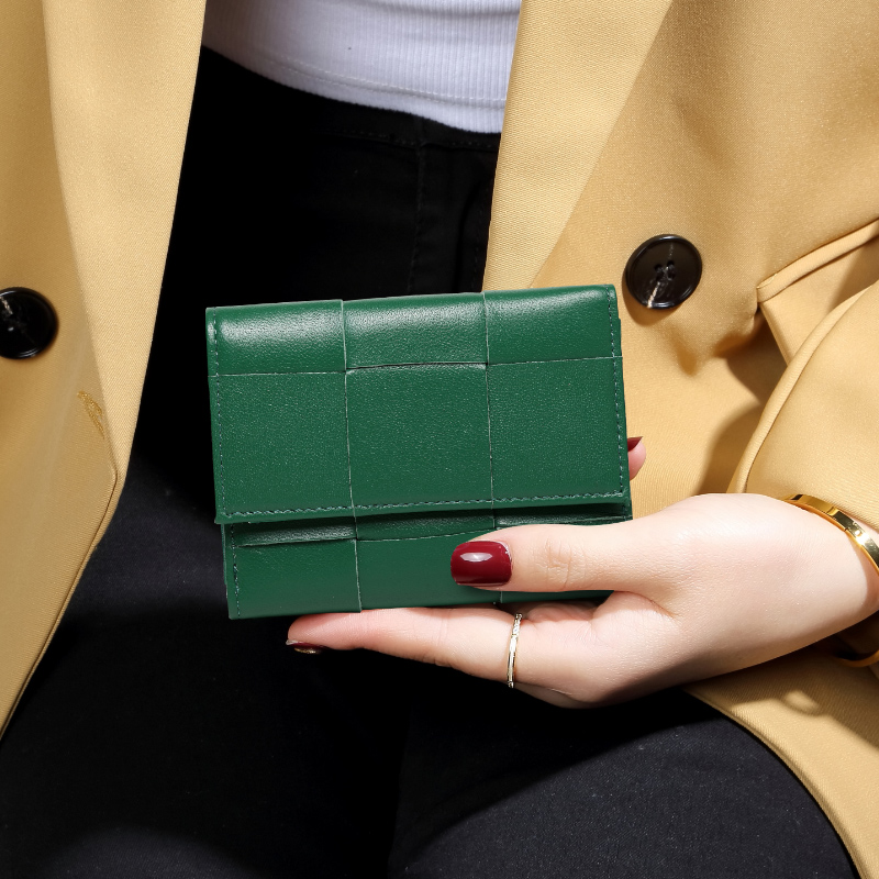 时尚编织羊皮短款小钱包证件卡包