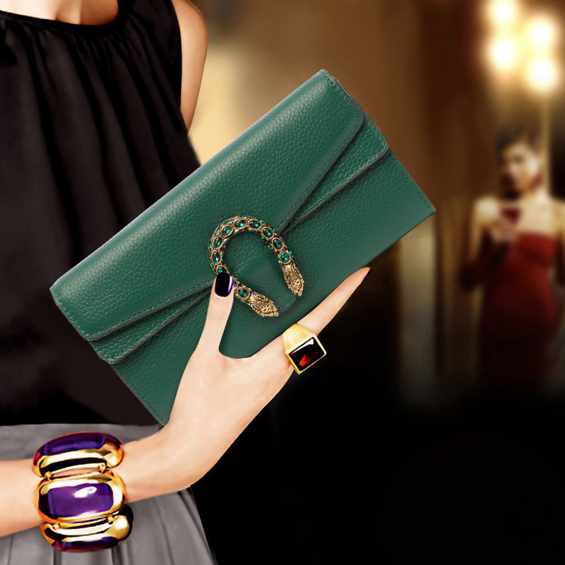 真皮长款钱包女气质2020新款酒神手拿包放大手机钱夹名媛软皮手包