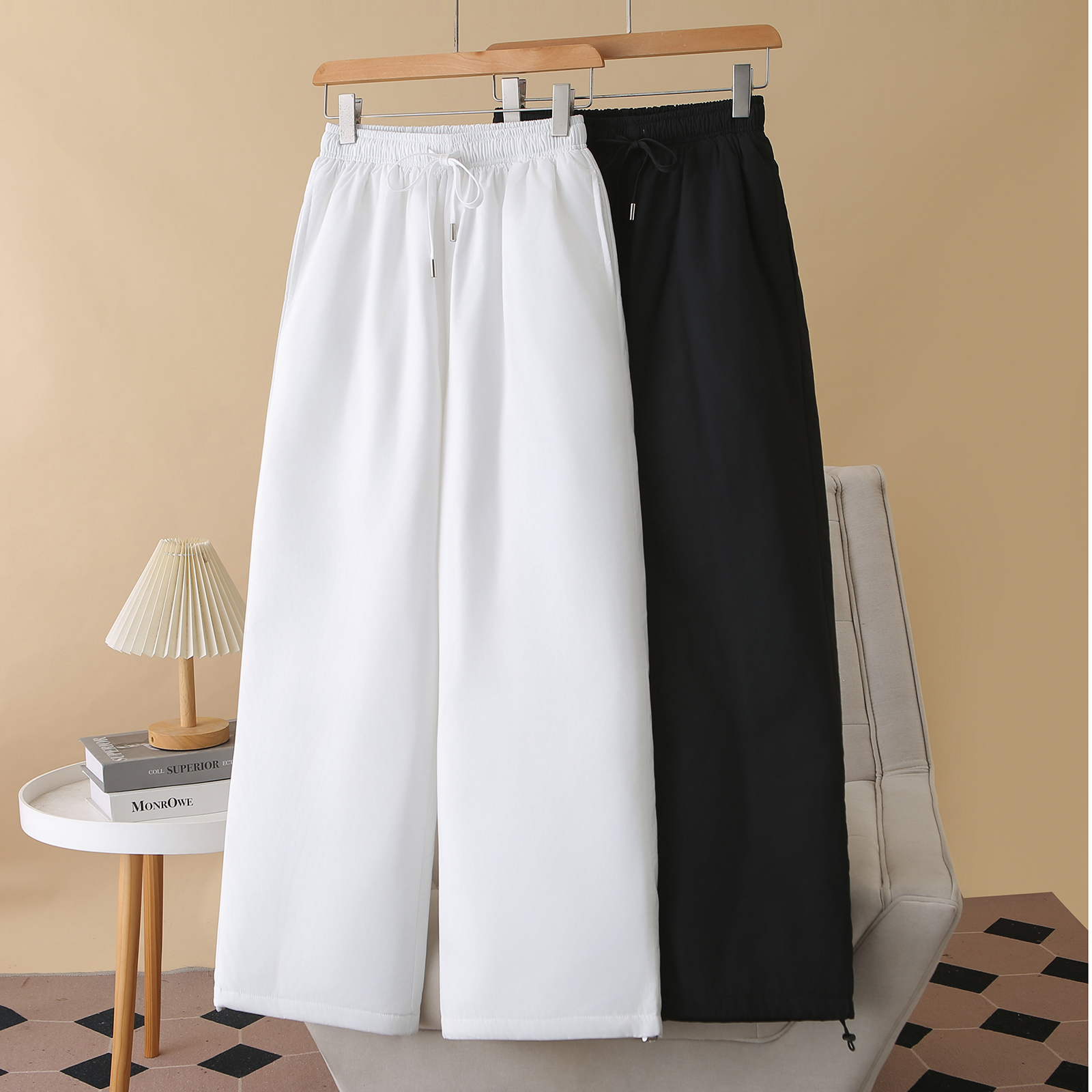 大码女装加厚直筒夹棉阔腿长裤子