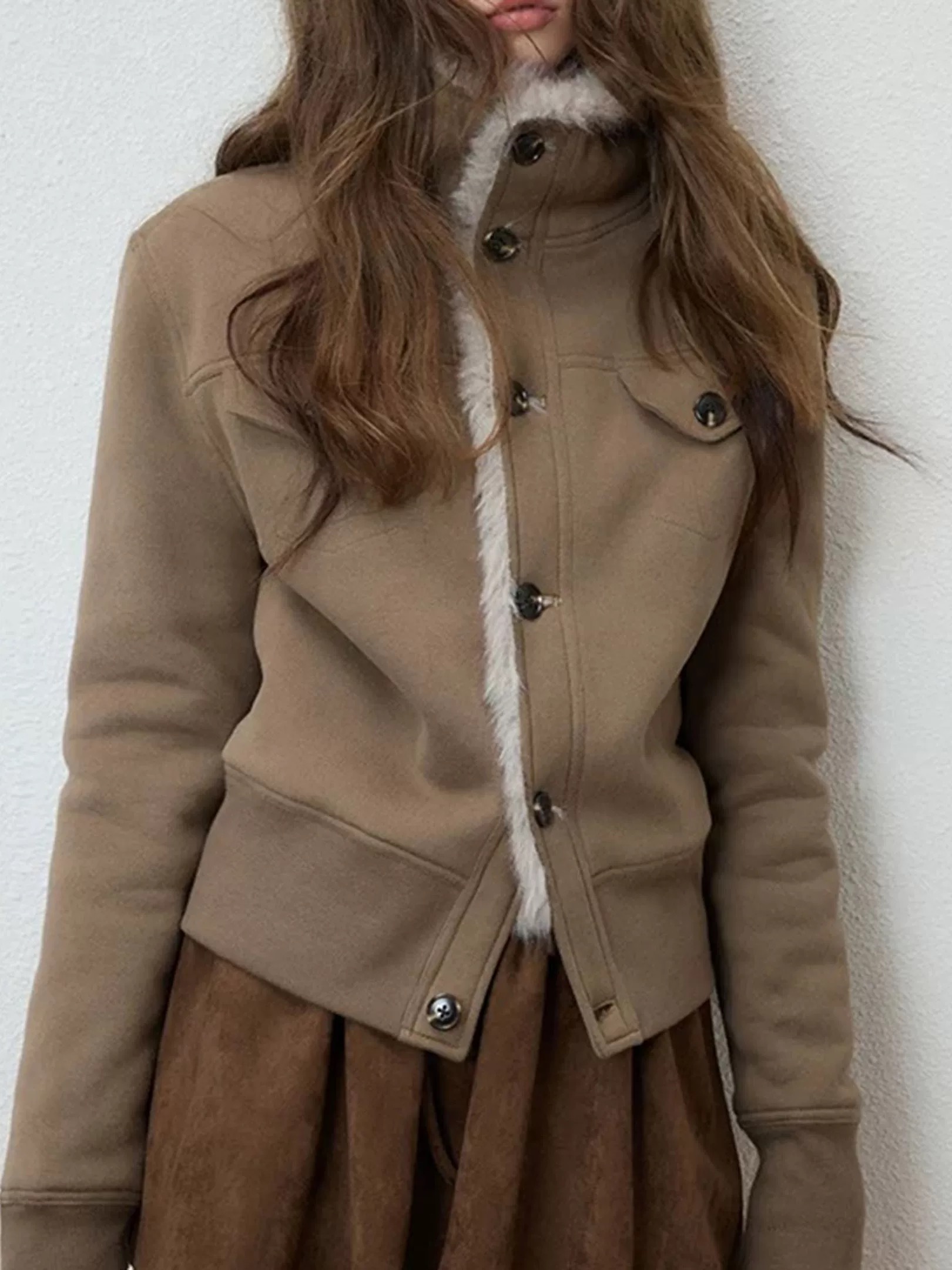 Luamoss 立领卫衣外套女加绒加厚保暖冬季新款毛绒内里设计感上衣