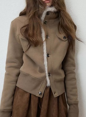 Luamoss 立领卫衣外套女加绒加厚保暖冬季新款毛绒内里设计感上衣