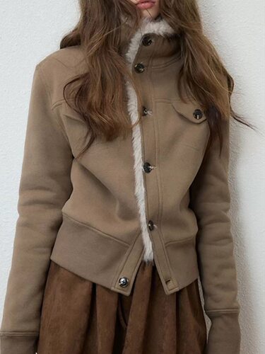 Luamoss 立领卫衣外套女加绒加厚保暖冬季新款毛绒内里设计感上衣