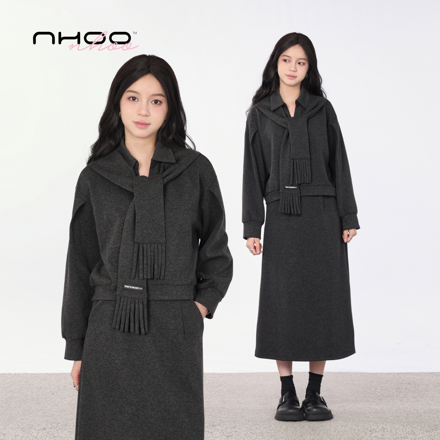 NHOO恩逅 小众设计款卫衣套装女翻领卫衣裙围巾披肩秋冬懒人套装,女装/女士精品,时尚套装,淘宝优惠券,粉丝福利购,淘宝优惠卷