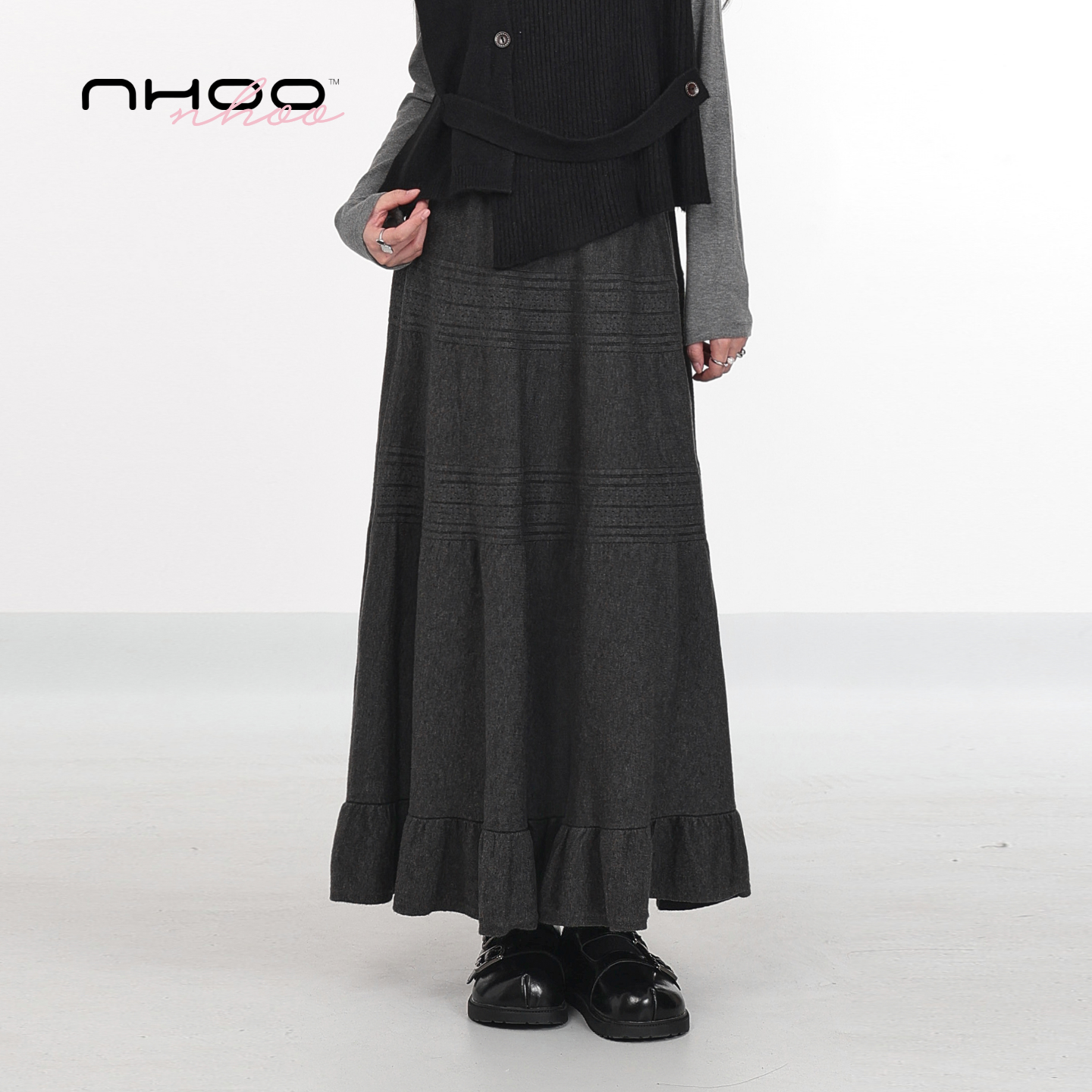 NHOO恩逅 简约百搭甜美气质木耳边针织半身裙,女装/女士精品,半身裙,淘宝优惠券,粉丝福利购,淘宝优惠卷