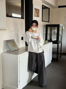 UPONE十三行秋冬2024新款高腰宽松纯色百搭直筒裤休闲阔腿裤女ins