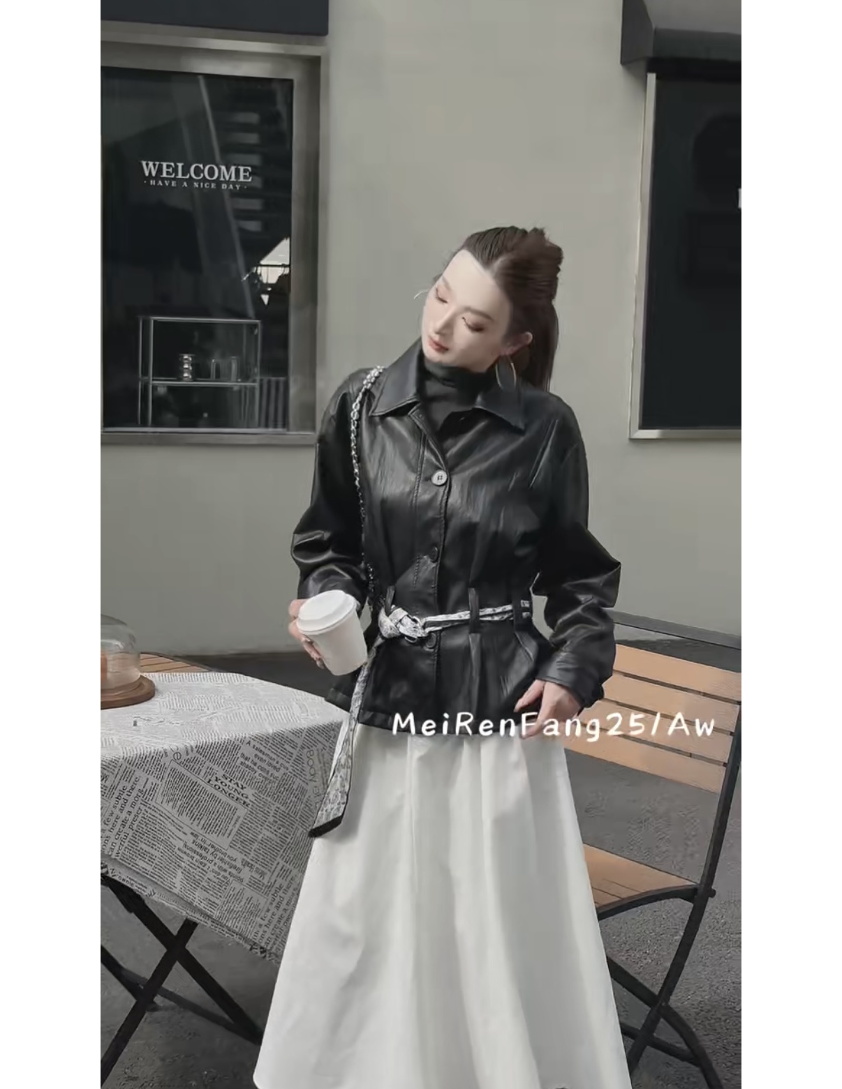 2025早秋新款韩版时尚翻领长袖收腰皮衣外套女宽松显瘦百搭上衣潮