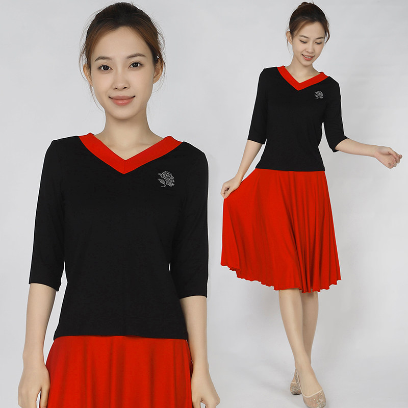 广场舞服装女款舞蹈衣服夏季中袖莫代尔跳舞上衣2025款透气