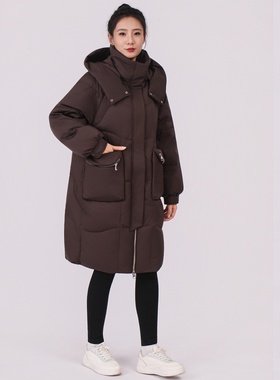 大羽女士中长款羽绒服2025宽松加厚外套新款保暖毛领冬装705007