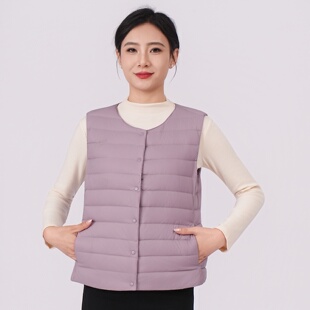 大羽2025秋冬中老年轻薄羽绒背心女马甲内胆薄款羽绒服外套703001