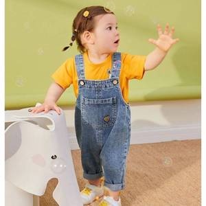 婴儿背带裤春夏女宝宝休闲裤子男宝宝牛仔长裤2023款小童连体裤子