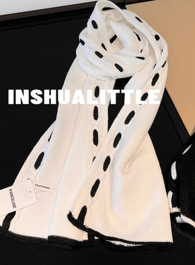 镇店款！博主同款！白色！25s新款针织拼色围巾 男女同款