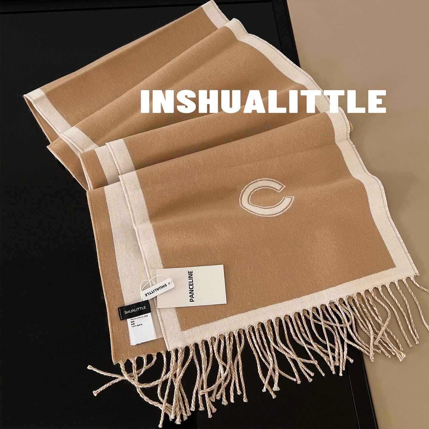 绵羊毛双面拼色流苏围巾男女