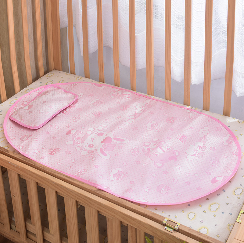 夏季婴儿凉席儿童凉席椭圆配套冰丝婴儿床有底蚊帐罩专用凉席凉枕