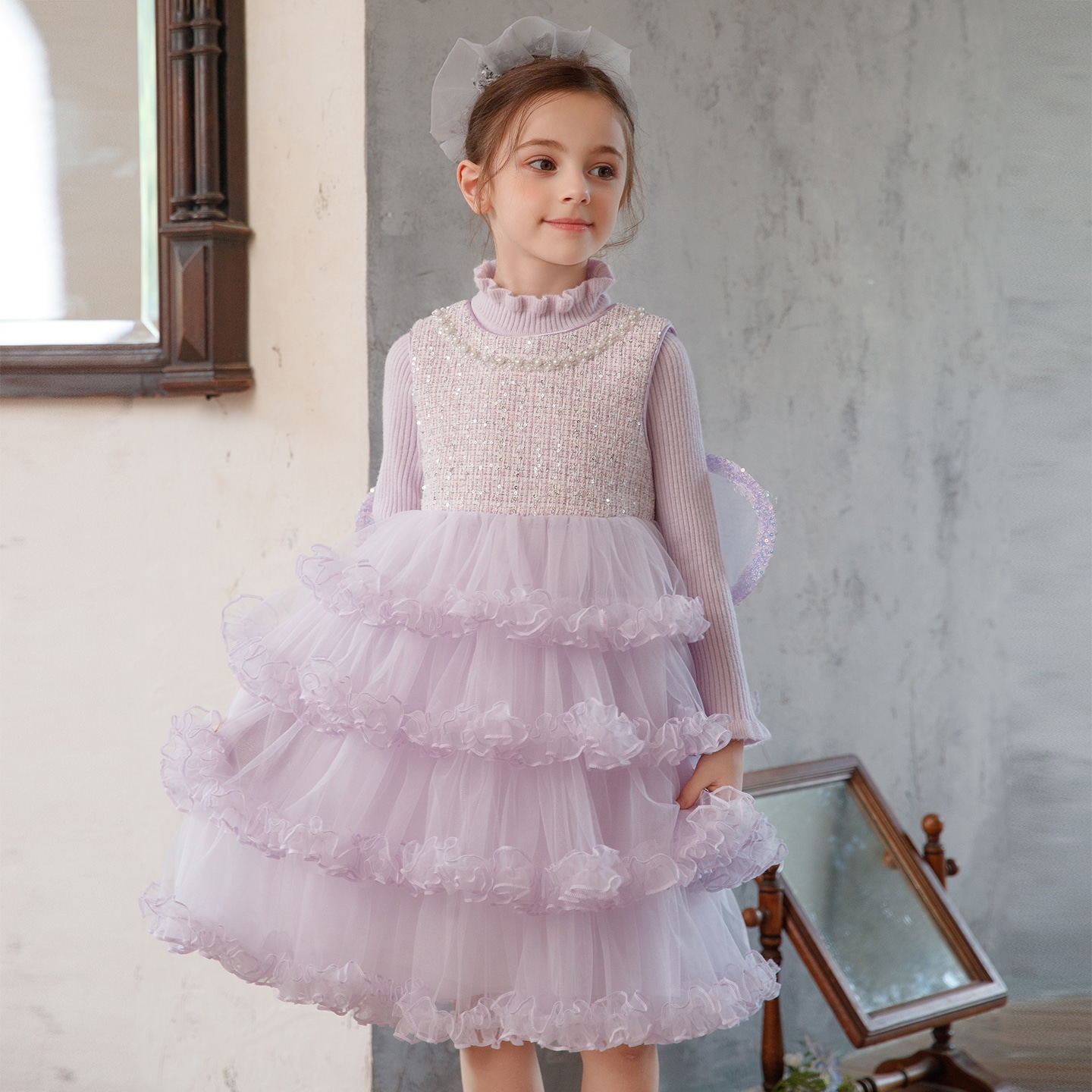 女童洋气公主裙秋冬2025新款小女孩蓬蓬网纱裙子秋季儿童装连衣裙