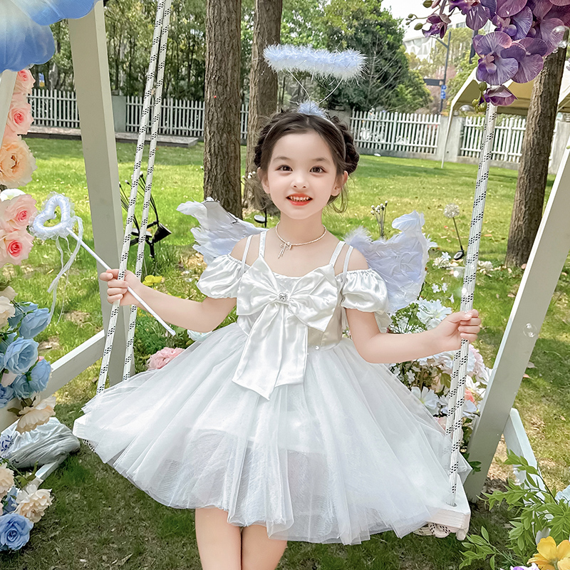 女童天使翅膀连衣裙夏季2025新款儿童洋气公主裙小女孩生日礼服夏