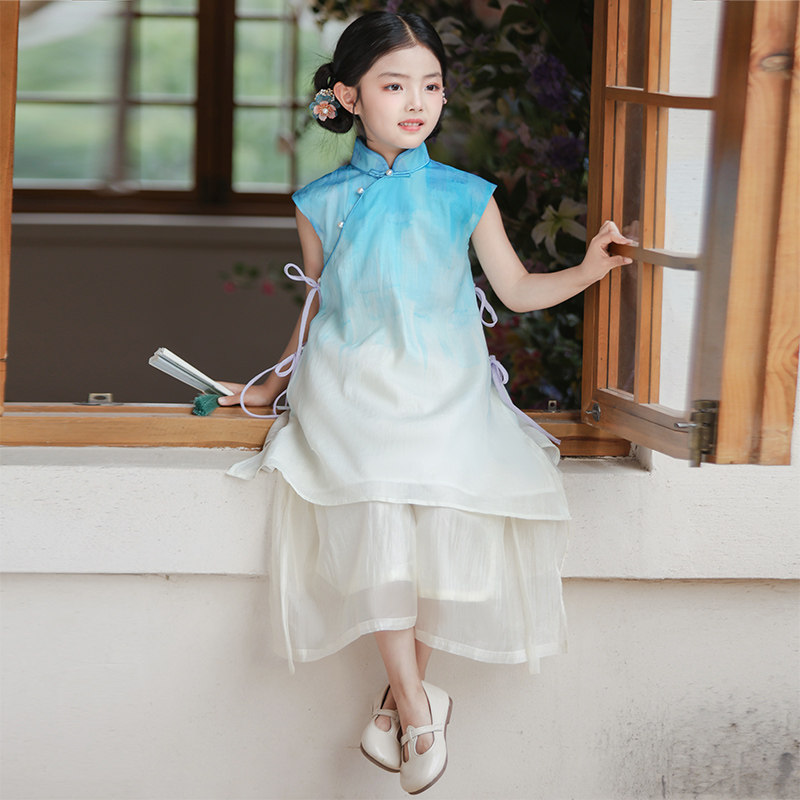 女童旗袍夏季儿童汉服2026新款国风超仙套装小女孩夏装新中式唐装