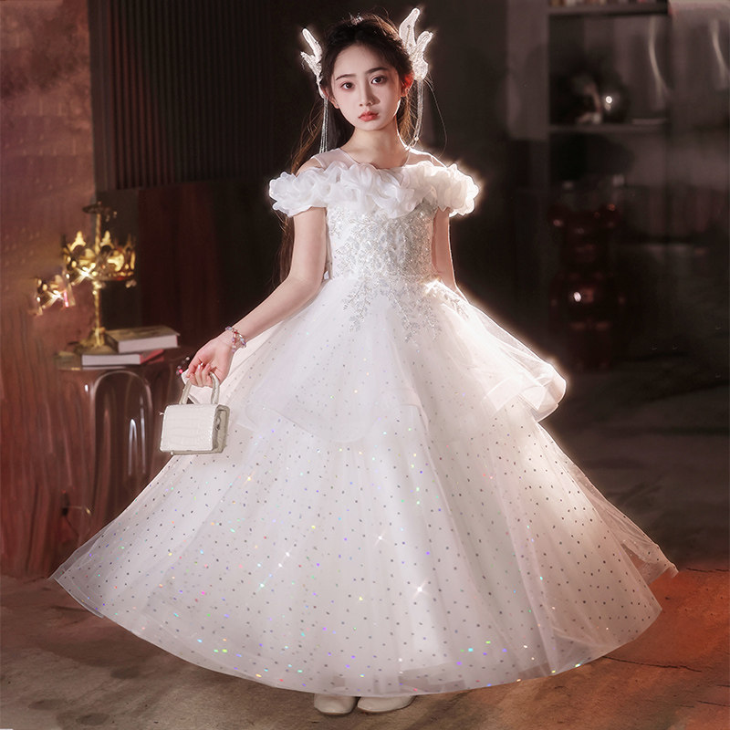 女童礼服轻奢小众高端婚礼花童小主持人公主裙儿童春夏钢琴演出服