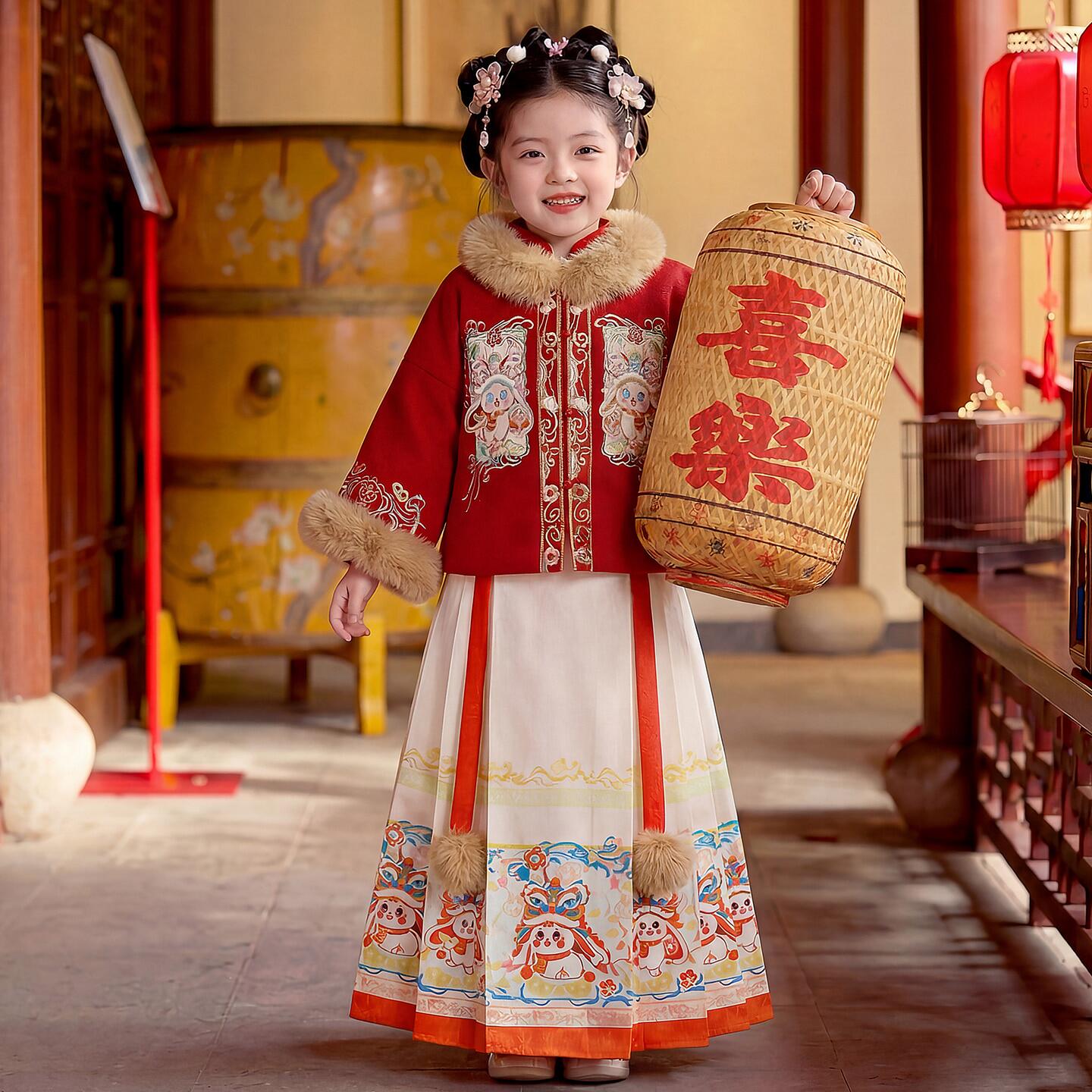 汉服女童冬装女孩拜年服儿童国风马面裙套装2026新款过年明制唐装