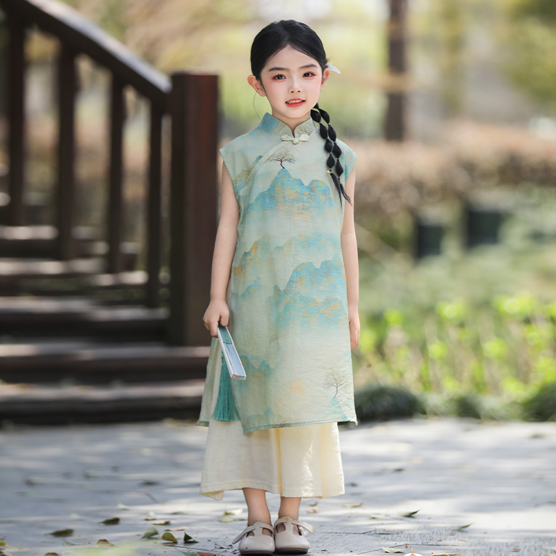 女童新中式改良旗袍夏装2025新款中国风薄款汉服套装儿童夏季古装
