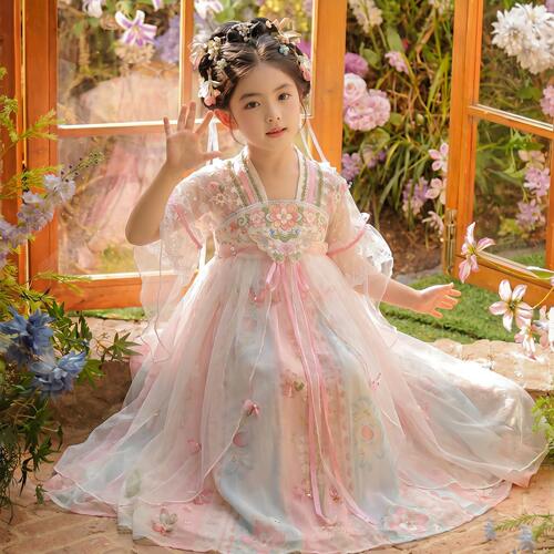 汉服女童连衣裙夏季薄款2026新款儿童中国风唐装小女孩超仙古装夏