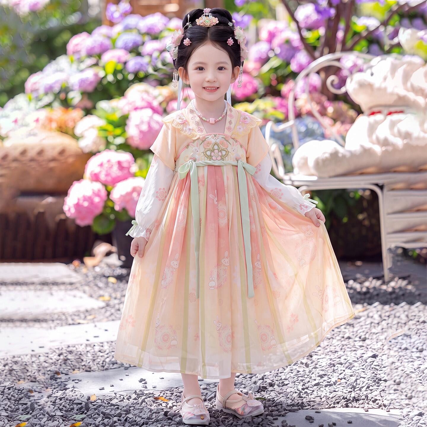 中秋节汉服女童古装连衣裙2026新款小女孩传统中国风超仙唐装襦裙