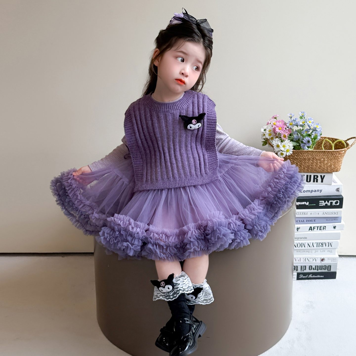 库洛米女童公主裙秋装2026新款洋气裙子儿童小女孩蓬蓬连衣裙秋季
