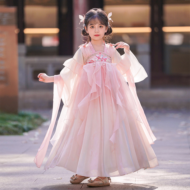 汉服女童春秋连衣裙2024新款古风唐朝公主裙子儿童中国风古装夏季