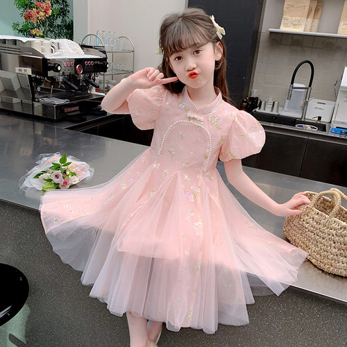 女童旗袍连衣裙夏装2026新款小女孩泡泡袖公主裙儿童洋气裙子夏款