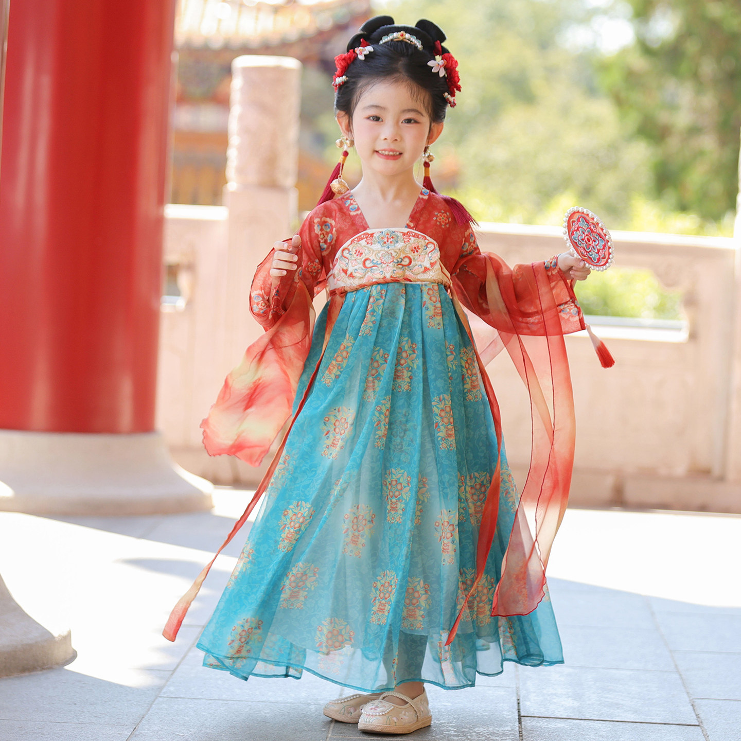 女童敦煌飞天汉服秋装2026新款女孩中秋古装儿童中国风唐装连衣裙