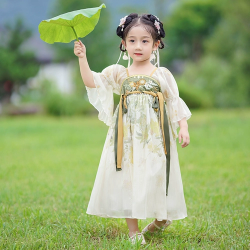 Девушки Ханфу Древнее стиль Супер Сказочное платье Лето 2025 г. Новая маленькая девочка Древняя костюм Дети Лето -Тан Костюм Конфуцианская юбка