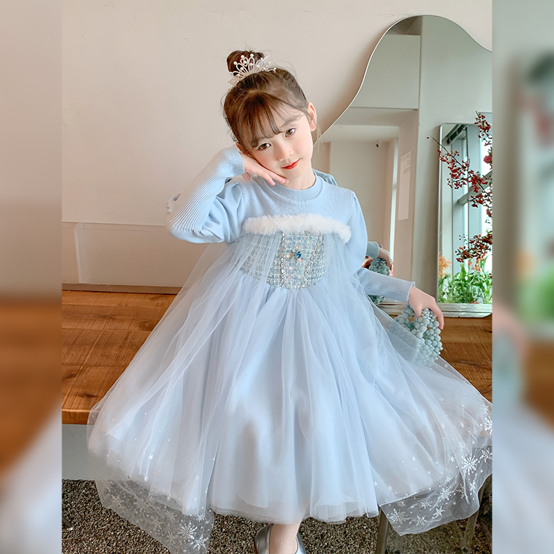 女童艾莎公主裙2025新款冬季小女孩洋气裙子儿童装秋冬爱莎连衣裙